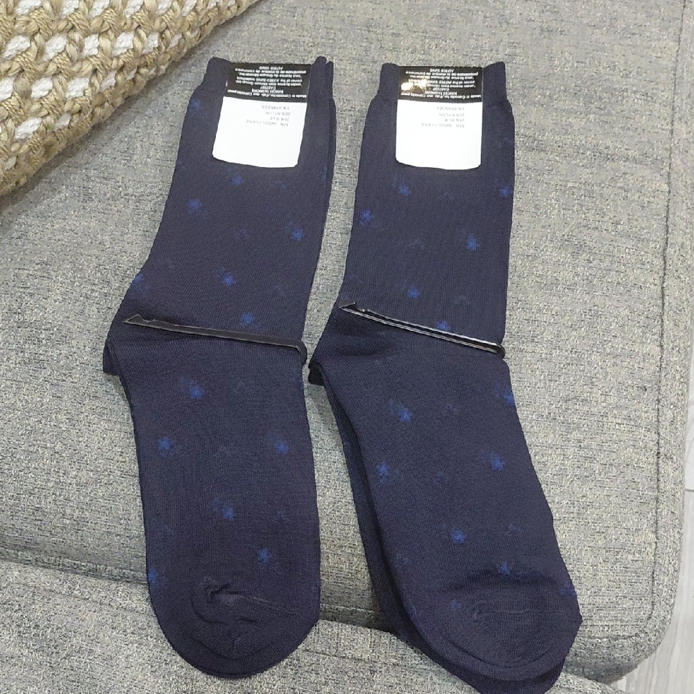 Wool And Silk Navy Blue Patterned Unisex Socks
